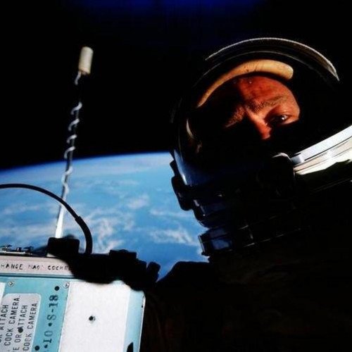 The first selfie in space by Buzz Aldrin, in the Gemini 12 (1966)