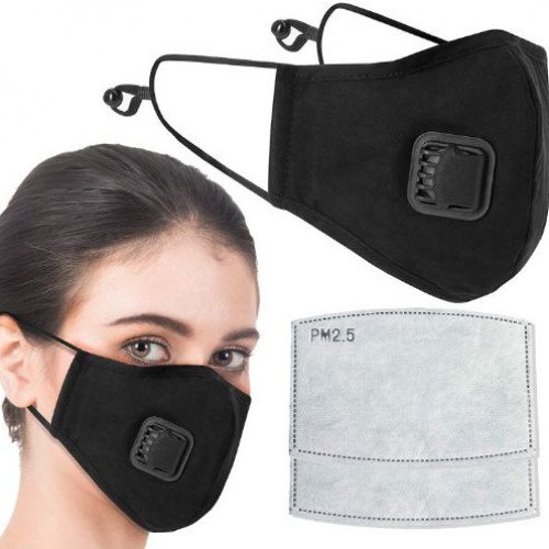 Tanness Black Face Mask Cover with 2x PM2.5 Air Filters Cotton Sheet Washable Reusable Face Filtered Mouth Cover with Carbon Activated Filters